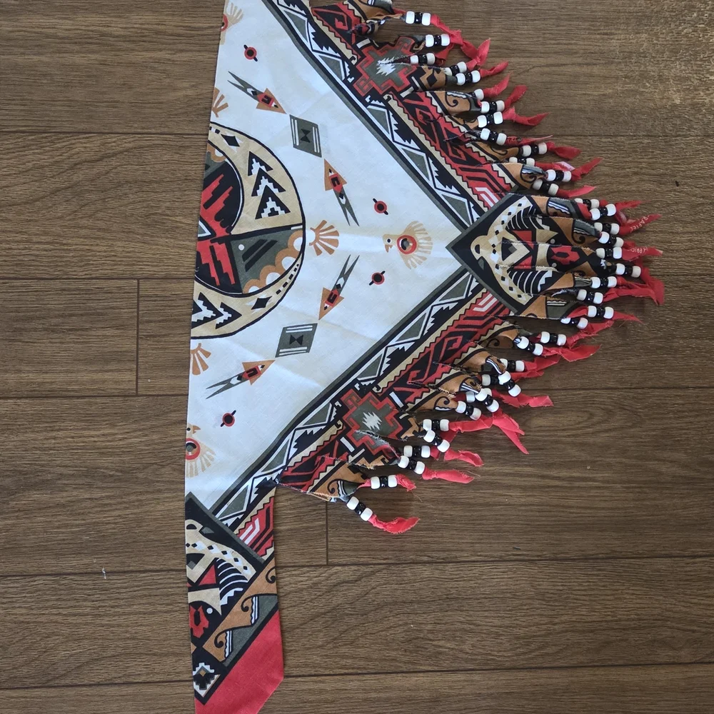 Triangle Shawl Wrap Southwestern Print Beaded Fringe  Boho Festival Western Vibe